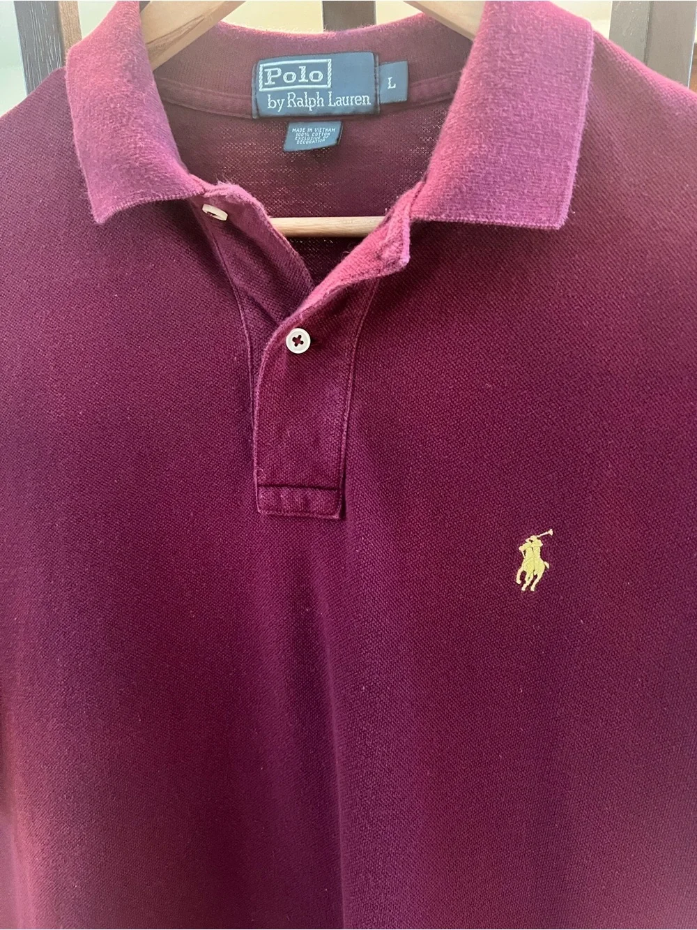 Polo Ralph Lauren Men's Large Maroon Burgundy Short Sleeve Polo Shirt Cotton